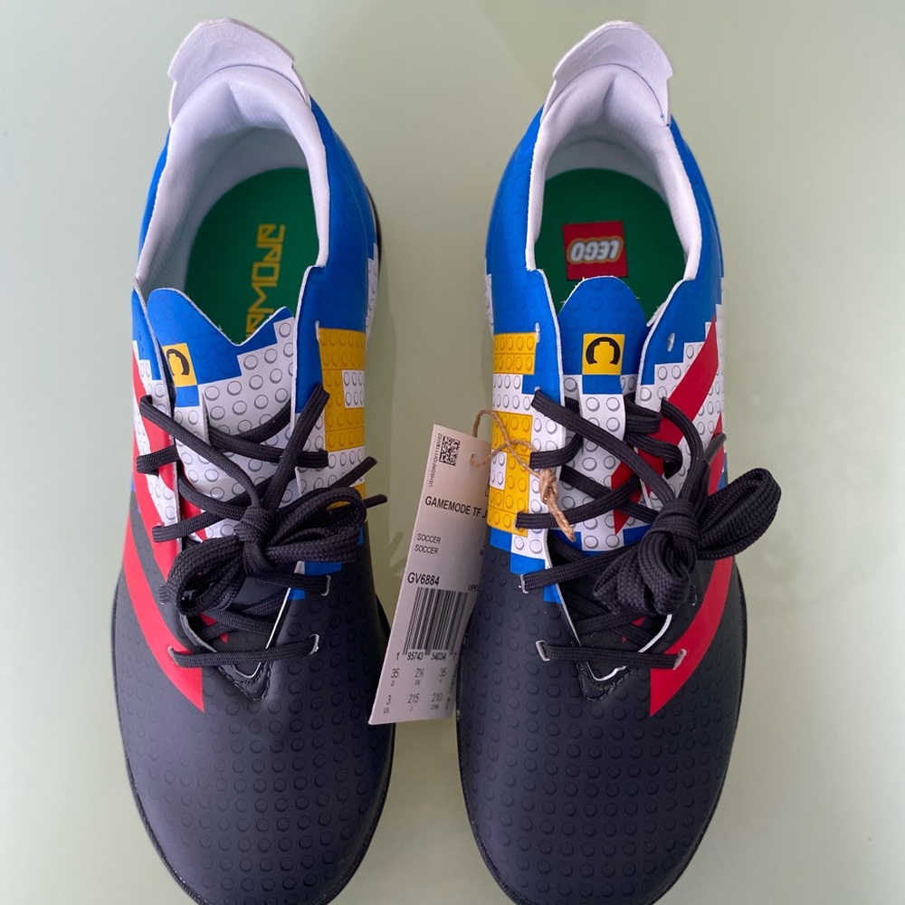 Adidas Gamemode TF J lego kids turf soccer shoes.